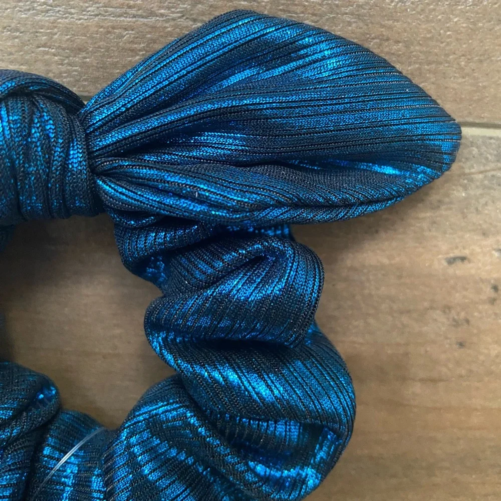 {Free People} Endless Nights Bow Scrunchie Blue Metallic